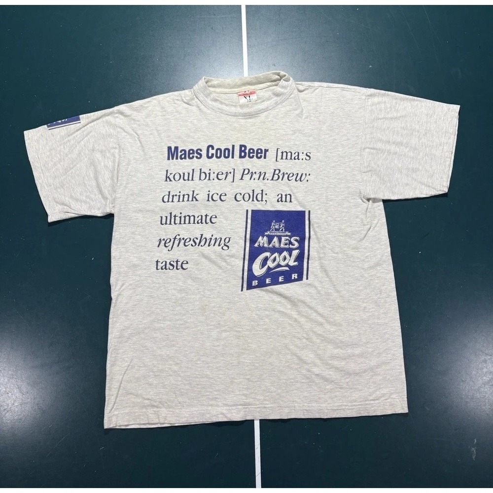 Vintage 90s Maes Cool Beer Promo T-Shirt Men's Large Gray Belgium Brewery Rare